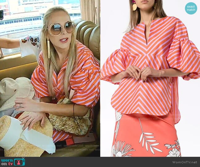 Silvia Tcherassi Anni Puff-Sleeve Striped Blouse worn by Kameron Westcott on The Real Housewives of Dallas