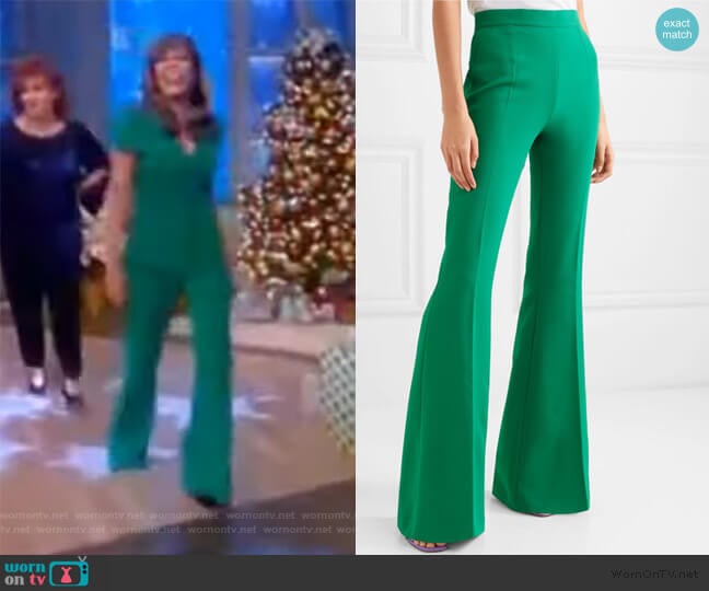 Safiyaa Halluana high-rise flared pants worn by Abby Huntsman on The View