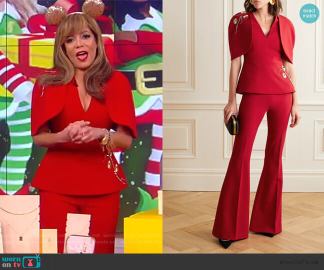 Safiyaa Orion cutout embellished crepe top worn by Sunny Hostin on The View