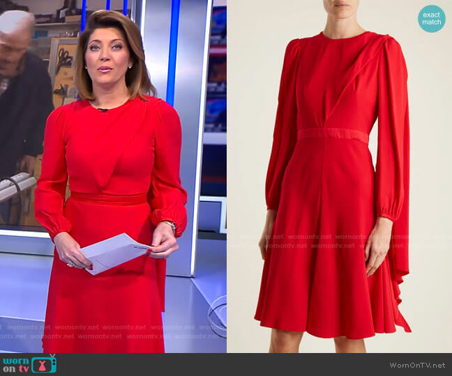Alexander McQueen Scarf-Neck Crepe Dress worn by Norah O'Donnell on CBS Evening News