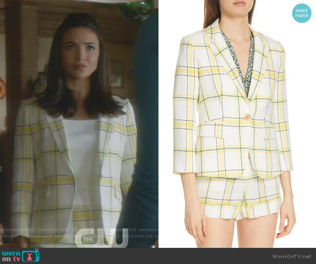 Veronica Beard Schoolboy Plaid Dickey Jacket worn by Bess (Maddison Jaizani) on Nancy Drew