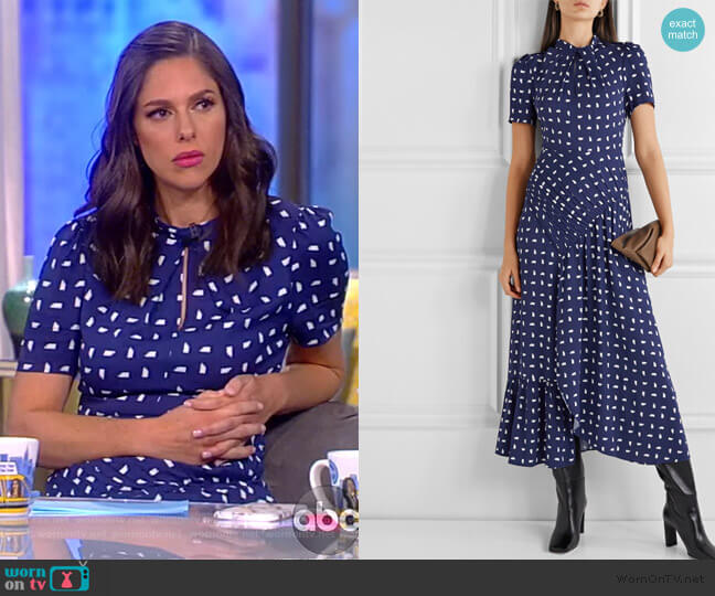 Self Portrait Ruched printed crepe midi dress worn by Abby Huntsman on The View
