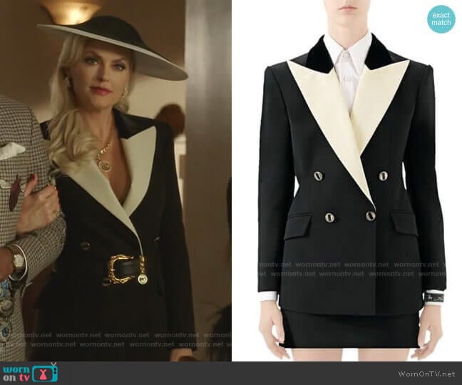 Gucci Silk Wool Tuxedo Jacket worn by Alexis Carrington (Elaine Hendrix) on Dynasty