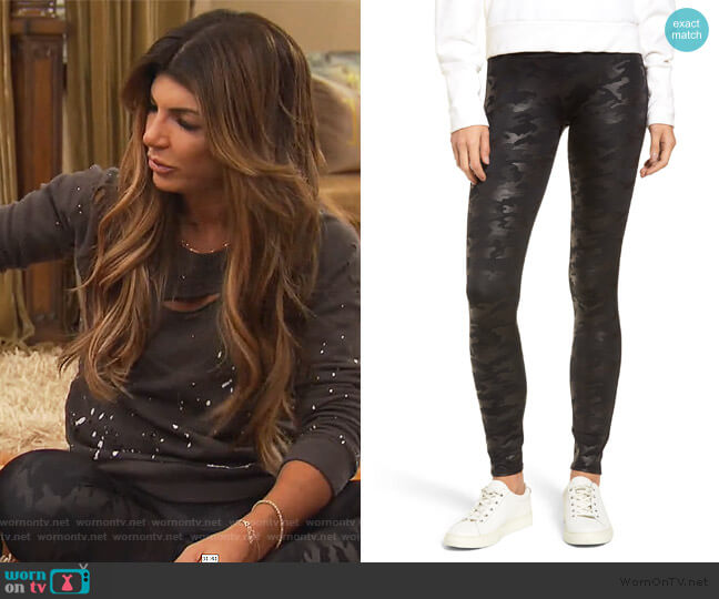 Spanx Camo Faux Leather Leggings worn by Teresa Giudice on The Real Housewives of New Jersey