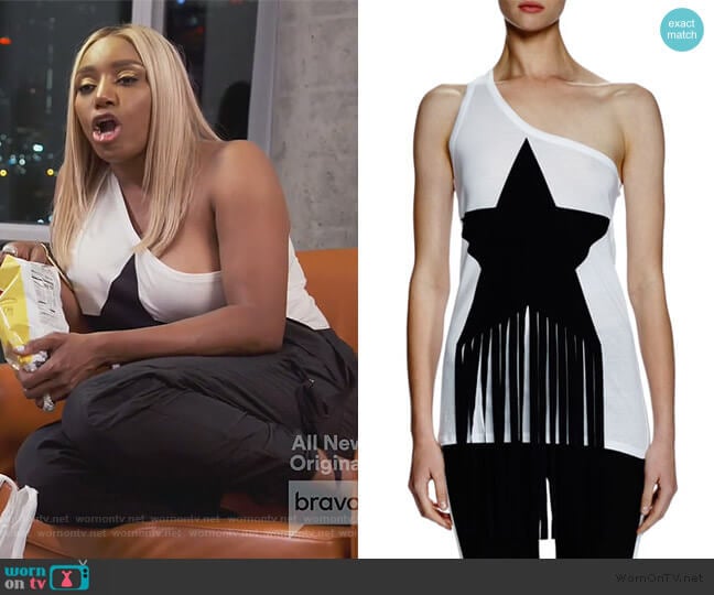 Stella McCartney One-Shoulder Star-Patch Top W/Fringe worn by Nene Leakes on The Real Housewives of Atlanta