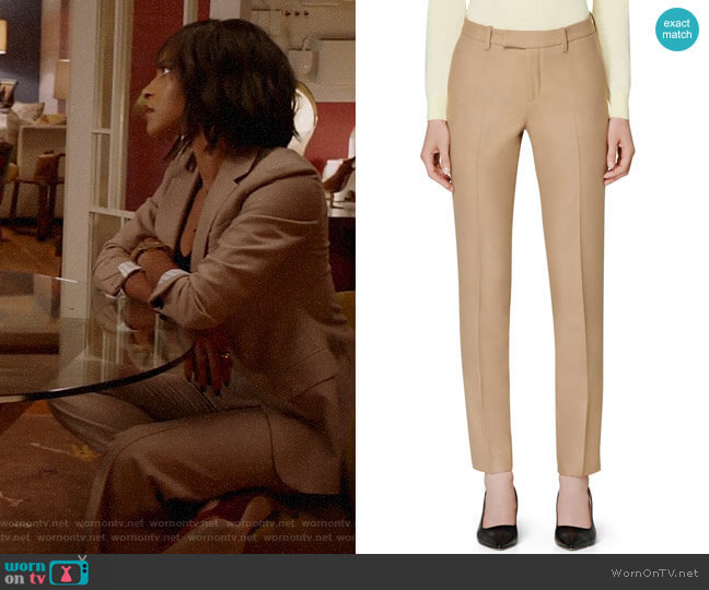 Suistudio Robin Cuff High Waist Pants in Camel worn by Edie Palmer (Megalyn Echikunwoke) on Almost Family