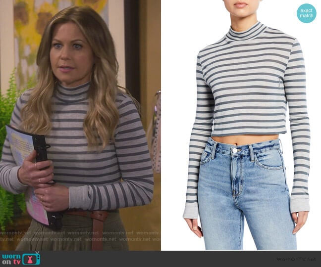 Alexander Wang Striped Slub Mock-Neck Top worn by DJ Tanner-Fuller (Candace Cameron Bure) on Fuller House