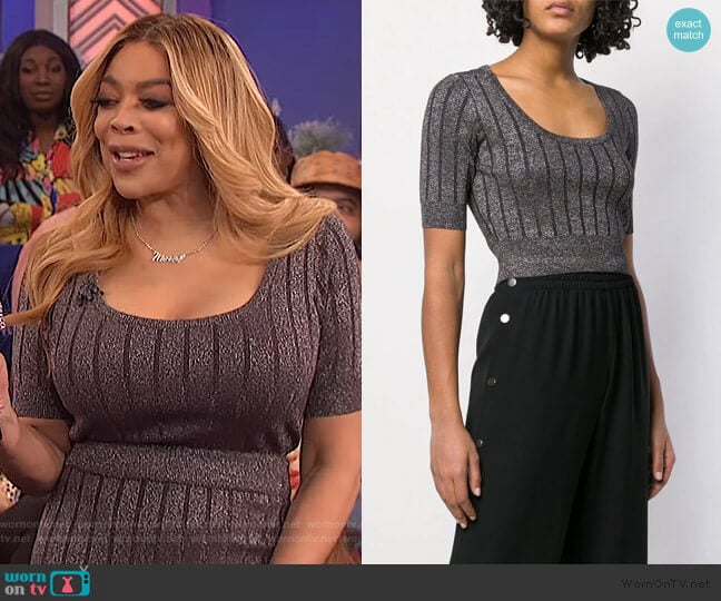 T by Alexander Wang Cropped Ribbed Knit Top worn by Wendy Williams on The Wendy Williams Show