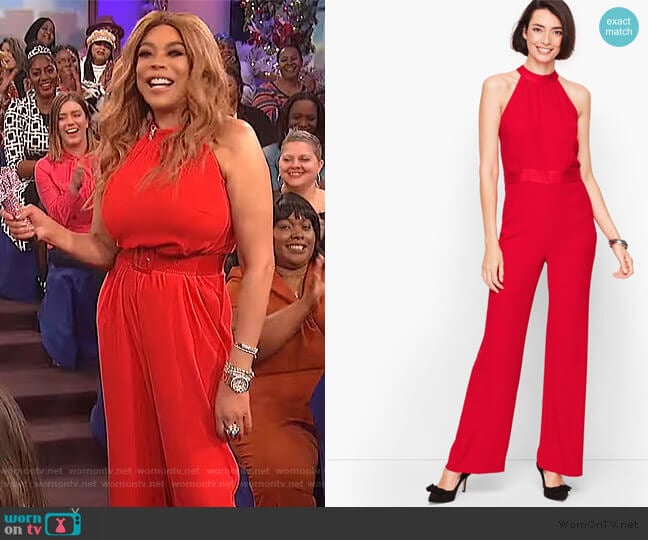 Talbots Satin Crepe Halter Jumpsuit worn by Wendy Williams on The Wendy Williams Show