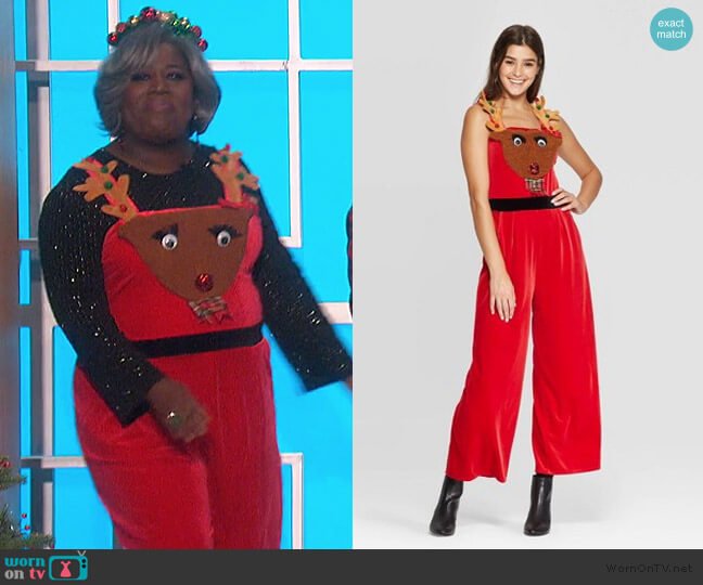 Target Sleeveless Square Neck Reindeer Ugly Holiday Jumpsuit worn by Sheryl Underwood on The Talk