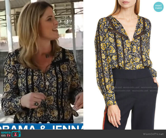 Veronica Beard Tarry Crochet Trim Blouse worn by Jenna Bush Hager on Today