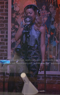 Tiana’s metallic asymmetric cropped top and sample print pants on Empire