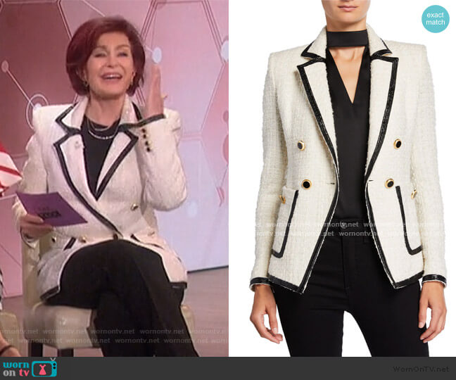 Veronica Beard Cato Double Breasted Tweed Blazer worn by Sharon Osbourne on The Talk