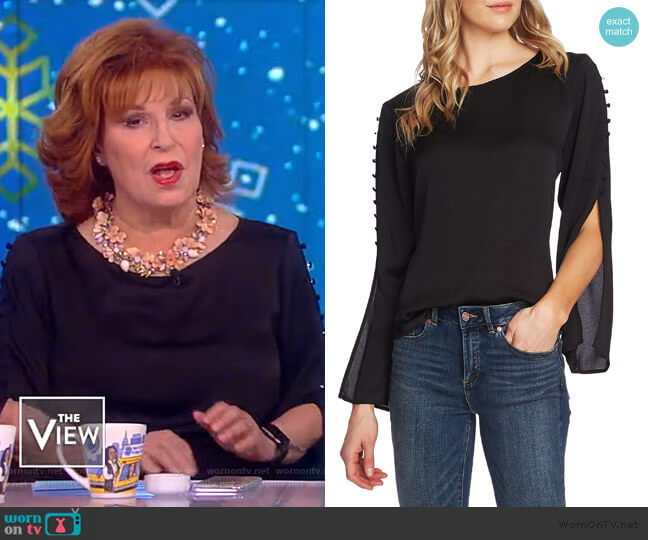 Vince Camuto Button Split Sleeve Hammered Satin Top worn by Joy Behar on The View