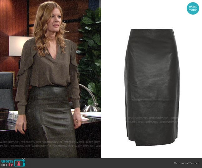 Vince Slit Leather Midi Skirt worn by Phyllis Summers (Michelle Stafford) on The Young and the Restless