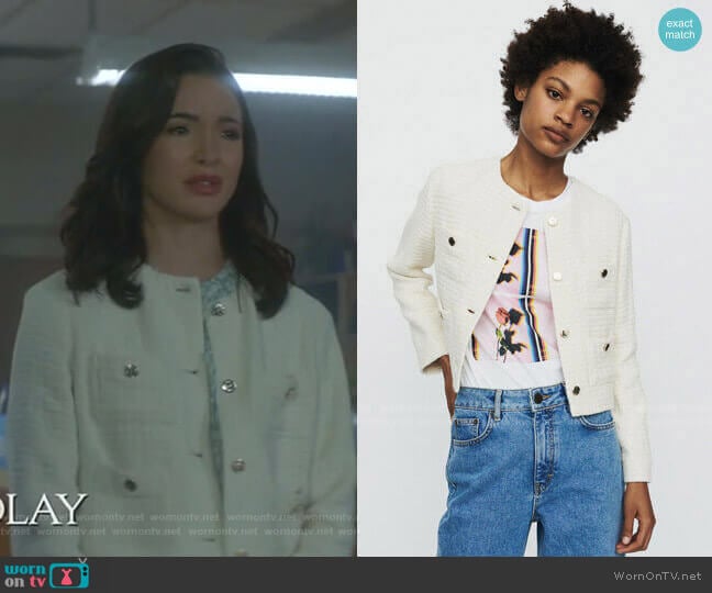 Maje Violi Tweed Jacket worn by Bess (Maddison Jaizani) on Nancy Drew