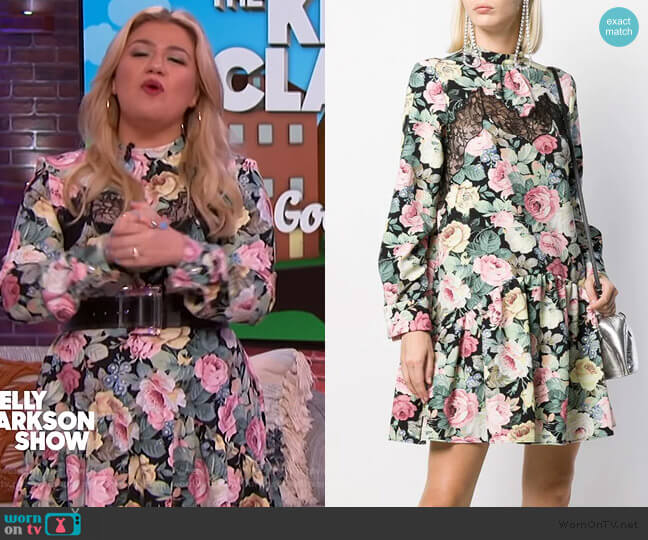 Vivetta Lace insert Floral Print Dress worn by Kelly Clarkson on The Kelly Clarkson Show