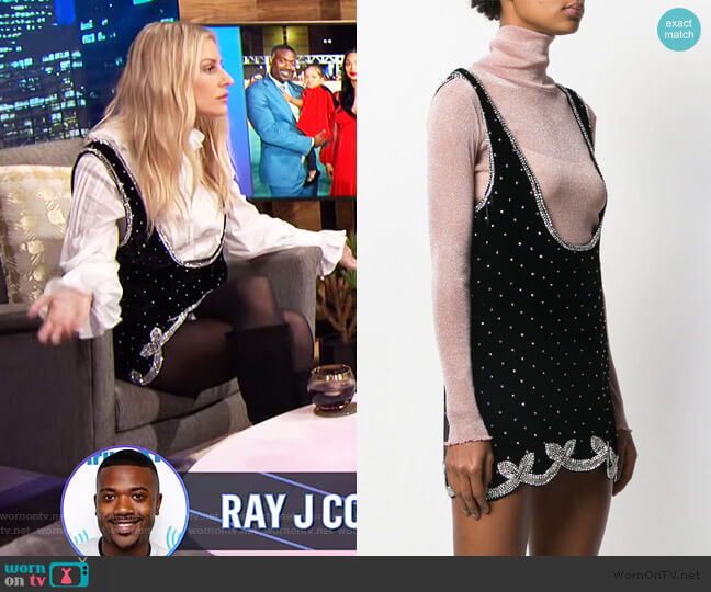 Wandering crystal-embellished short dress worn by Morgan Stewart on E! News