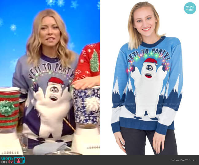 Ugly Christmas Sweater Yeti to Party Light up LED Ugly Christmas Sweater worn by Kelly Ripa on Live with Kelly and Mark