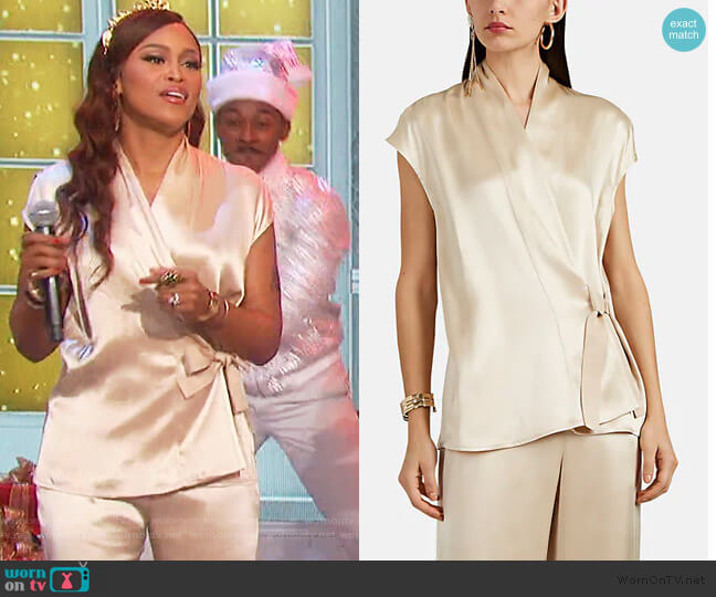 Zero + Maria Cornejo Tasmeen Satin Wrap Top worn by Eve on The Talk