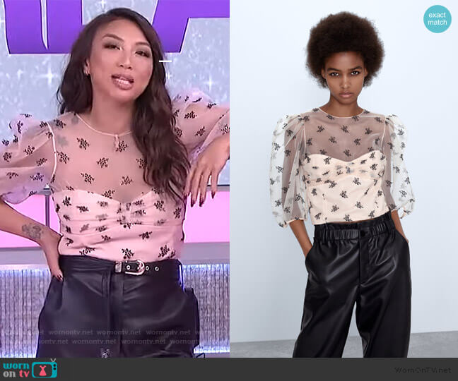 Zara Floral Organza Top worn by Jeannie Mai on The Real