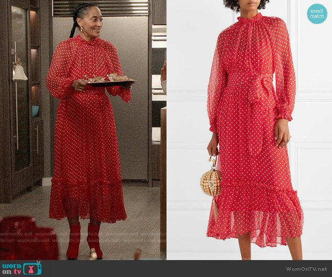 Zimmermann Ninety-Six Swing polka-dot silk-georgette midi dress worn by Rainbow Johnson (Tracee Ellis Ross) on Black-ish