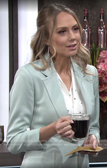 Abby’s mint green blazer and star print blouse on The Young and the Restless