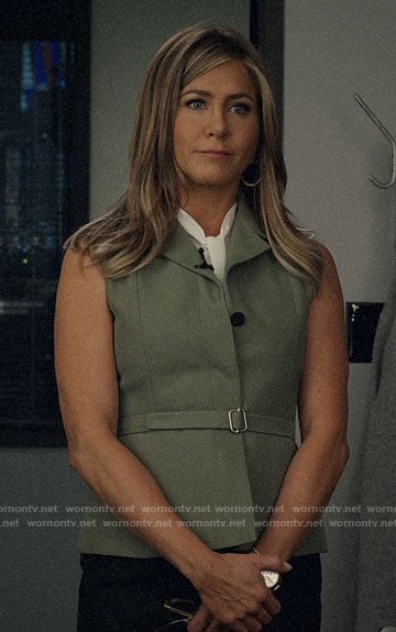Alex’s green belted vest on The Morning Show