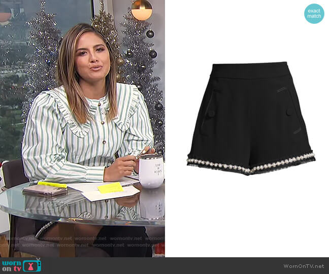 Alexis Kendrick Imitation Pearl-Trim A-Line Shorts worn by Erin Lim on E! News