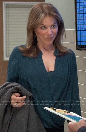 Alexis’s teal green wrap blouse on General Hospital