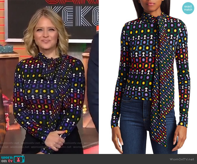 Alice + Olivia Delaina Tie-Neck Top worn by Sara Haines on Good Morning America