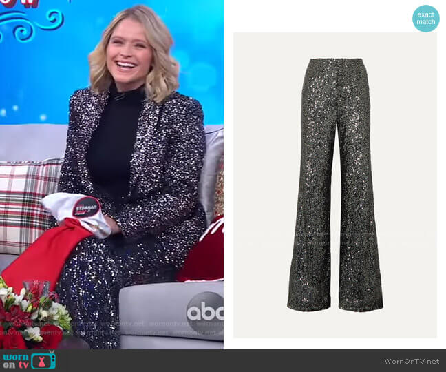 Alice + Olivia Dylan Sequin Pants worn by Sara Haines on Good Morning America