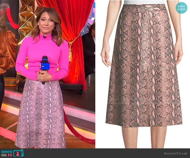 Alice + Olivia Romi Snake-Print Leather Midi Skirt worn by Ginger Zee on Good Morning America