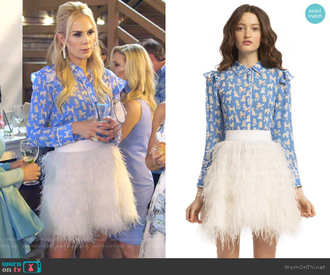 Alice + Olivia Cina White Feather Skirt worn by Kameron Westcott on The Real Housewives of Dallas