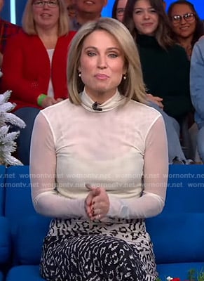 Amy’s white mesh top and leopard print asymmetric skirt on Good Morning America