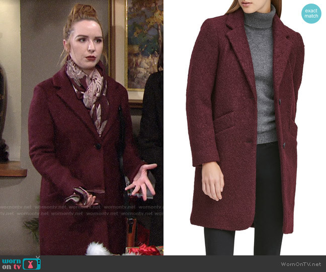 Marc New York Paige Boucle Coat in Burgundy worn by Mariah Copeland (Camryn Grimes) on The Young and the Restless