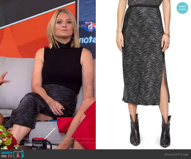 Anine Bing Dolly Silk Midi Skirt worn by Sara Haines on Good Morning America