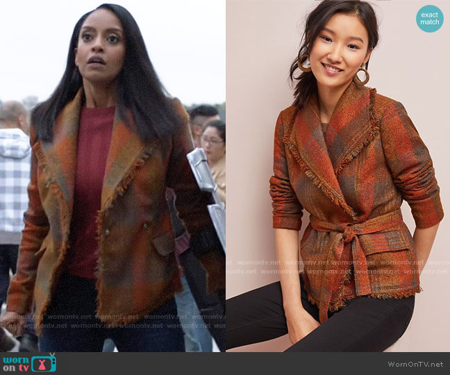 Cartonnier Plaid Wrap Blazer worn by Kelly Olsen (Azie Tesfai) on Supergirl