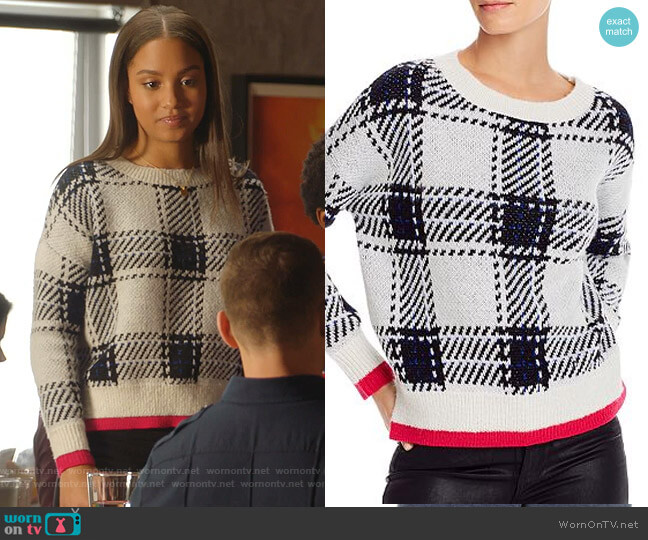 Aqua Plaid Crewneck Sweater worn by May Grant (Corinne Massiah) on 9-1-1