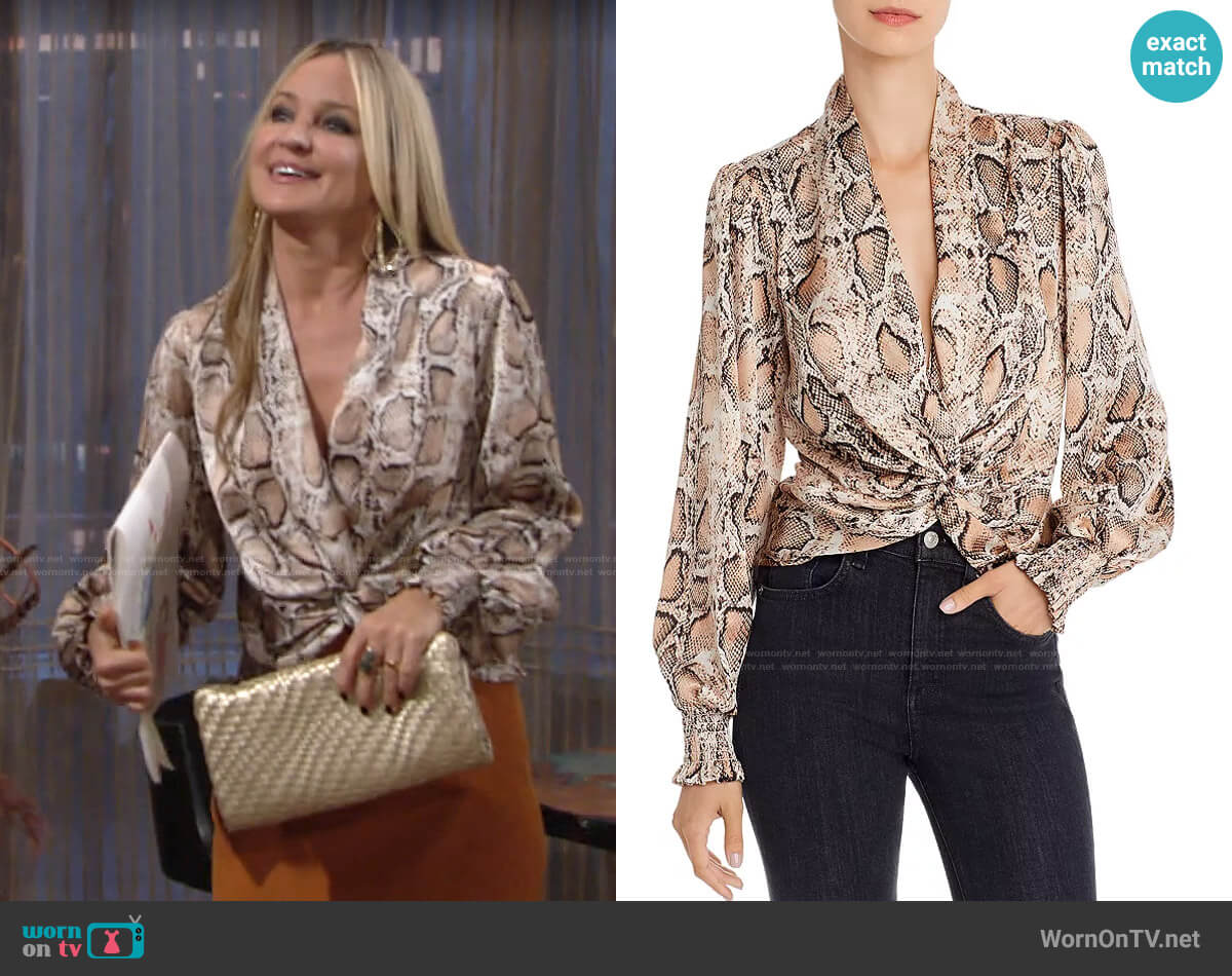 Aqua Twist-Front Top in Tan worn by Sharon Newman (Sharon Case) on The Young and the Restless