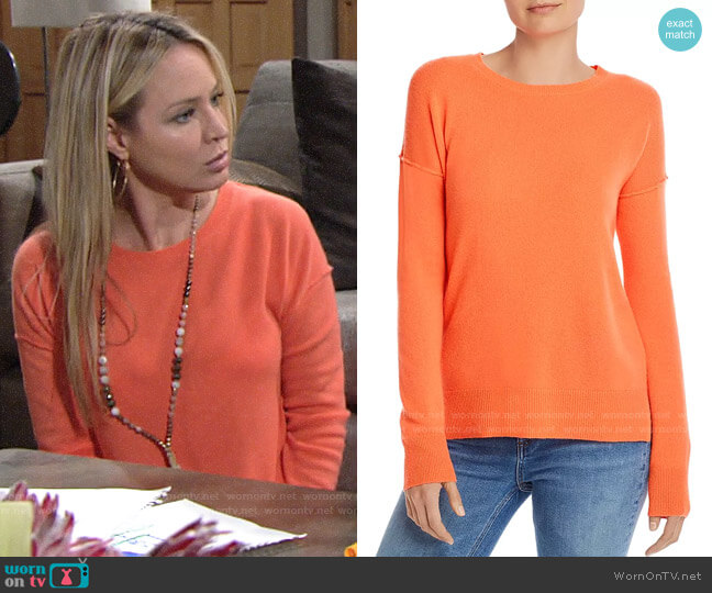 Aqua High/Low Cashmere Sweater in Neon Orange worn by Sharon Newman (Sharon Case) on The Young and the Restless