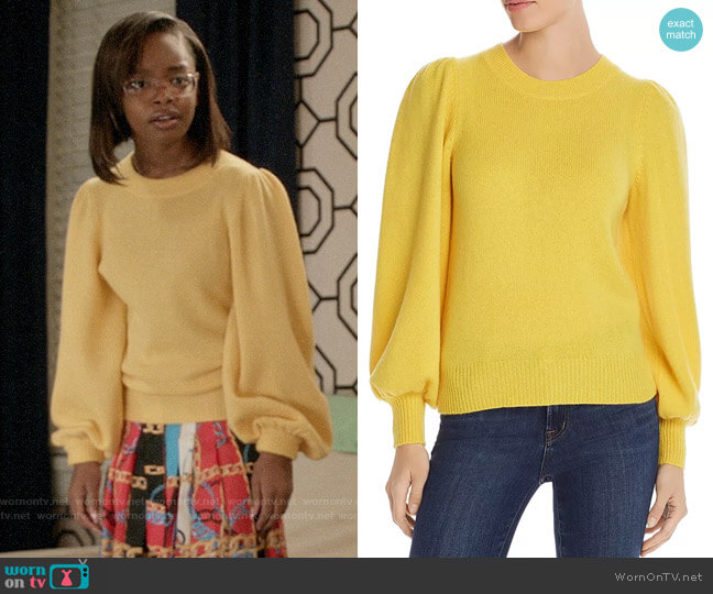Aqua Puff-Sleeve Cashmere Sweater in Dandelion worn by Diane Johnson (Marsai Martin) on Black-ish
