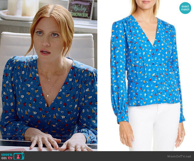 ba&sh Lali Top in Azur worn by Julia Bechley (Brittany Snow) on Almost Family
