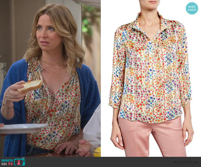 Ba&sh room floral-print mock-neck button-front 3/4-sleeve top worn by Jennifer Cooper (Jolie Jenkins) on Alexa & Katie