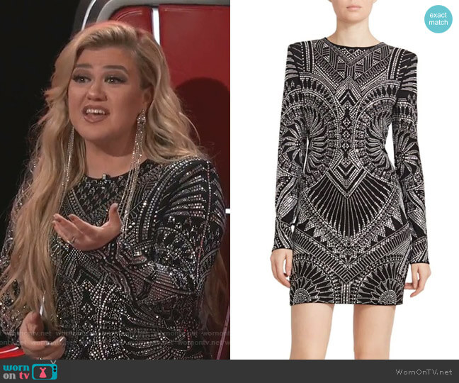 Balmain Strass Jersey Mini Dress worn by Kelly Clarkson on The Voice