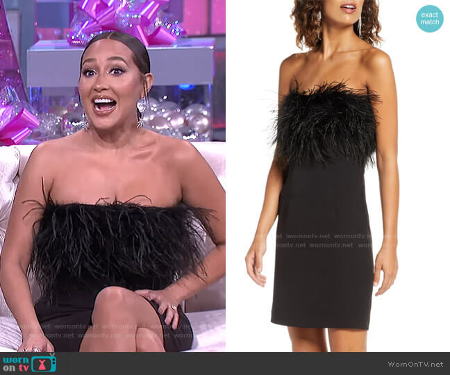 Bardot Strapless Feather Neck Cocktail Dress worn by Adrienne Houghton on The Real