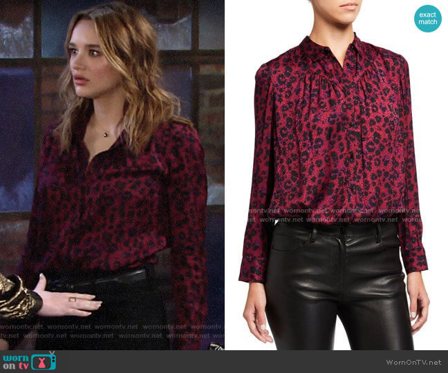 ba&sh Tim Leopard Print Blouse in Grenat worn by Summer Newman (Hunter King) on The Young and the Restless