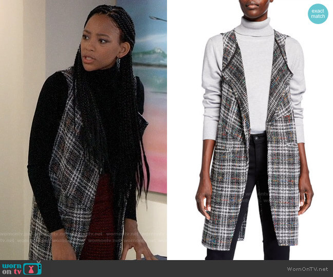 Bcbgeneration Plaid Tweed Wrap Vest worn by Trina (Sydney Mikayla) on General Hospital