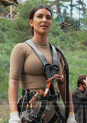 Kim’s brown mock neck tee on Keeping Up with the Kardashians