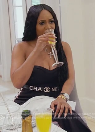 Marlo Hampton’s black Adidas jumpsuit on The Real Housewives of Atlanta